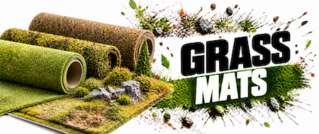 Grass Mats and ready-made grass tufts for miniature bases, dioramas and gaming terrain
